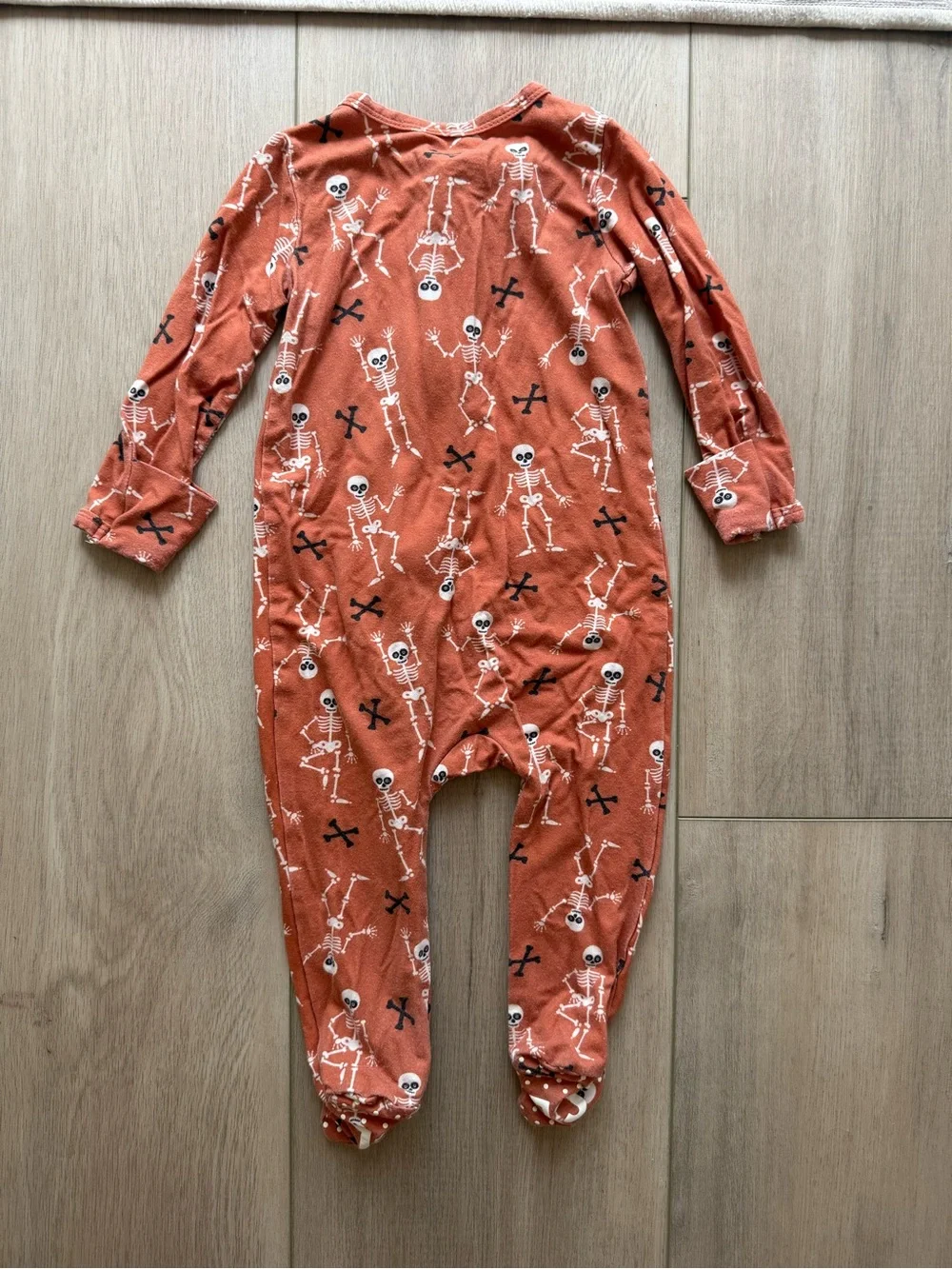 Caden Lane Halloween Orange Skeleton Print Footed One-Piece